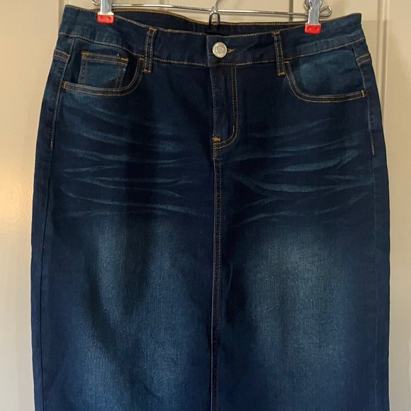 Dark Blue Denim Pencil Skirt - Picture 2 of 9